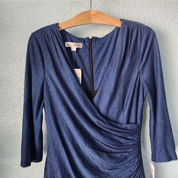 Kay Unger faux wrap ruched side and back midi dress - Picture 5 of 15